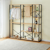 Hectarul - Raft tip dressing cu cadru metalic negru si blat MDF melaminat 15 mm grosime, maro stejar, 209x30x210 cm, HARO